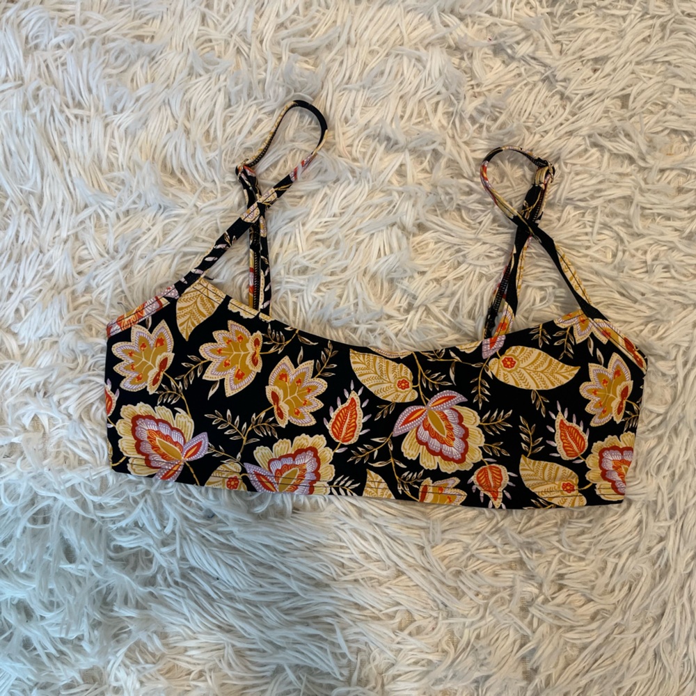 Loft Beach Black and Yellow Floral Bikini top size Medium